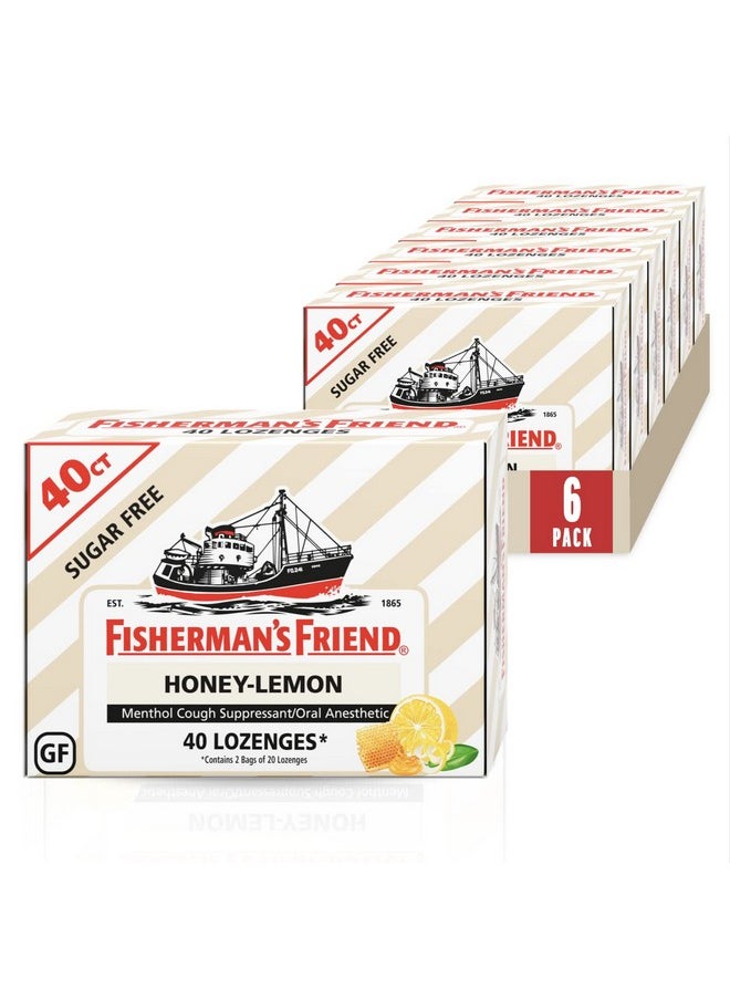 FISHERMAN'S FRIEND Cough Drops, Cough Suppressant And Sore Throat Lozenges, Sugar Free Honeylemon, 5.52Mg Menthol, 240 Drops (6 Packs Of 40)  - Image 1