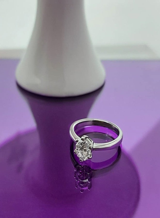 SILVERLINE JEWELRY Stainless Steel Solitaire Cubic Zirconia 7mm Round Cut Engagement Wedding Band Ring, Silver Tone Size 6.5 - Image 4