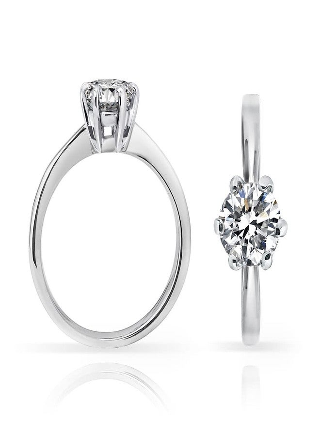 SILVERLINE JEWELRY Stainless Steel Solitaire Cubic Zirconia 7mm Round Cut Engagement Wedding Band Ring, Silver Tone Size 6.5 - Image 2