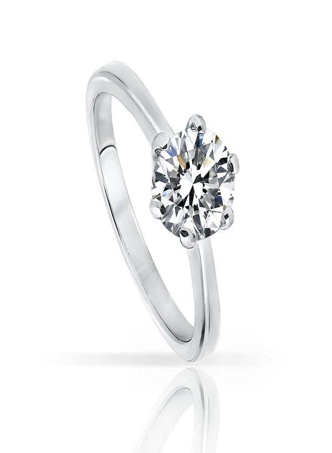 SILVERLINE JEWELRY Stainless Steel Solitaire Cubic Zirconia 7mm Round Cut Engagement Wedding Band Ring, Silver Tone Size 6.5 - Image 1