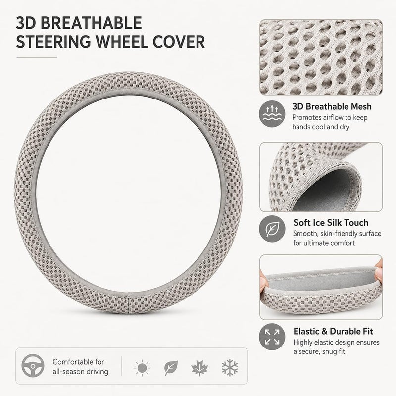 Excefore Universal Elastic Stretch Steering Wheel Cover, Car Steering Wheel Cover, 15 inch Microfiber Breathable Anti-Slip, Odorless Easy Carry for Auto Truck Van SUV (Grey) - Image 4