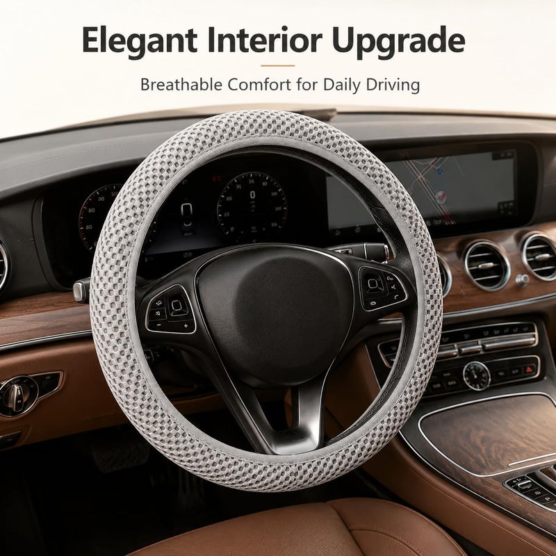 Excefore Universal Elastic Stretch Steering Wheel Cover, Car Steering Wheel Cover, 15 inch Microfiber Breathable Anti-Slip, Odorless Easy Carry for Auto Truck Van SUV (Grey) - Image 2