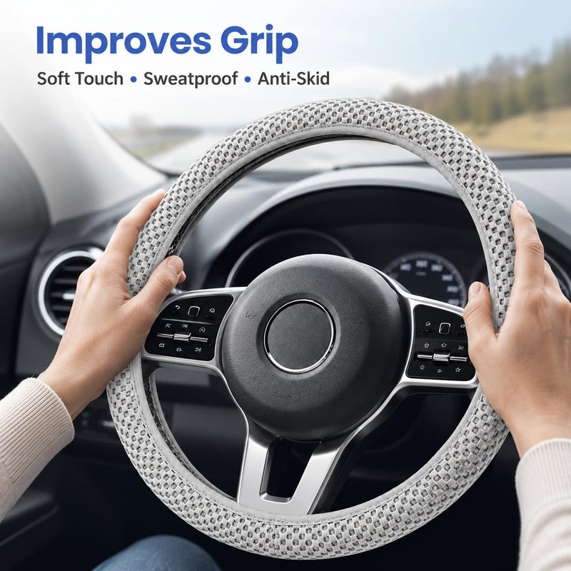 Excefore Universal Elastic Stretch Steering Wheel Cover, Car Steering Wheel Cover, 15 inch Microfiber Breathable Anti-Slip, Odorless Easy Carry for Auto Truck Van SUV (Grey) - Image 3