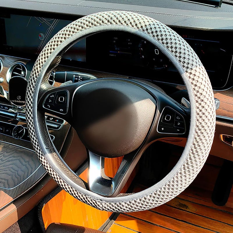 Excefore Universal Elastic Stretch Steering Wheel Cover, Car Steering Wheel Cover, 15 inch Microfiber Breathable Anti-Slip, Odorless Easy Carry for Auto Truck Van SUV (Grey) - Image 1