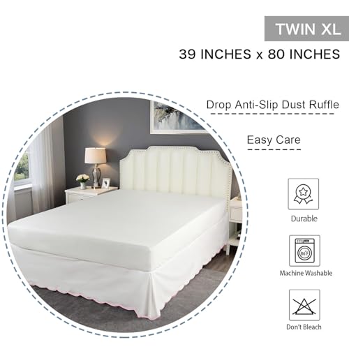 Hi -G HIG OffWhite Chic Twin XL Bed Skirt Easy Fit Scallop Edge Pleated Bedskirts 14 Inch Drop AntiSlip Dust Ruffle Thick Fabric for Enhanced Privacy PreWashed for LongLasting UseN60022 - Image 3