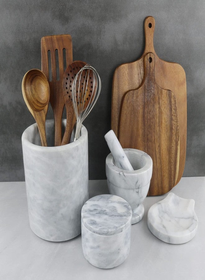 HillSpring Marble Salt Cellar with Lid and Wooden Spoon, 4" Handcrafted Spice Pepper Herbs Box - Image 2