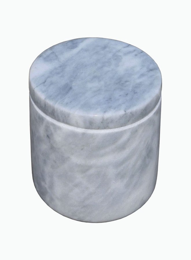 HillSpring Marble Salt Cellar with Lid and Wooden Spoon, 4" Handcrafted Spice Pepper Herbs Box - Image 1
