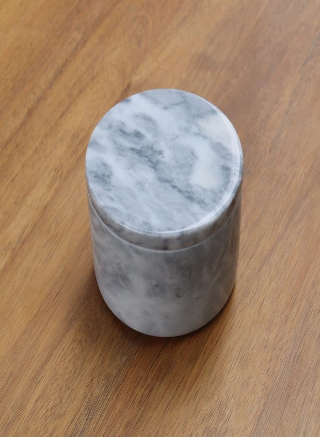 HillSpring Marble Salt Cellar with Lid and Wooden Spoon, 4" Handcrafted Spice Pepper Herbs Box - Image 5