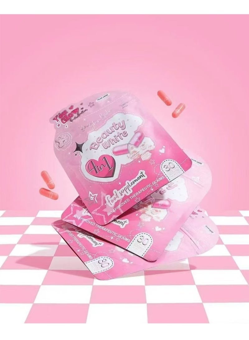 جلو مركب بيوتی وايط 4 في 1 جلوتاثيون - 30 كبسولة عالية الجودة | تفتيح البشرة المتقدم والحفاظ على الشباب مع الكولاجين والفيتامينات والنياسيناميد - Image 4