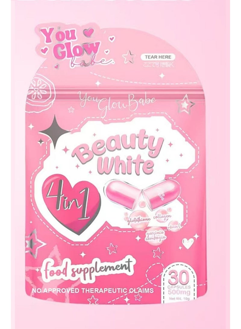 جلو مركب بيوتی وايط 4 في 1 جلوتاثيون - 30 كبسولة عالية الجودة | تفتيح البشرة المتقدم والحفاظ على الشباب مع الكولاجين والفيتامينات والنياسيناميد - Image 1