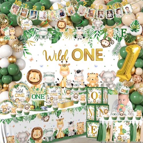 YGCTBVY Wild Birthday DecorationsSafari Birthday Decorations 239Pcs Wild Plates and Napkin Sets Banner Backdrop Tablecloth Cake Topper Box Balloon Garland for Jungle 1st Birth day Decorations - Image 5