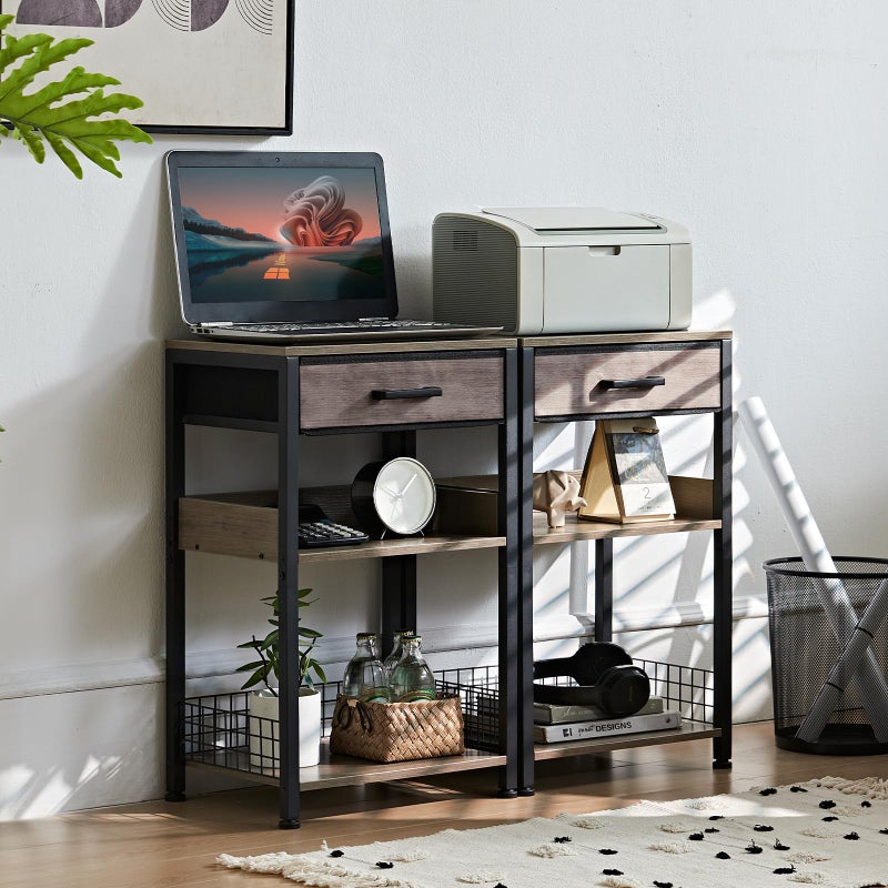 Lerliuo Grey Printer Stand with Fabric Drawer, 3 Tier Industrial Side Table, Modern Small Printer Desk Holder with Storage Shelf,Multi-Functional Bedside Tables for Home Office Fax Machine Scanner - Image 3