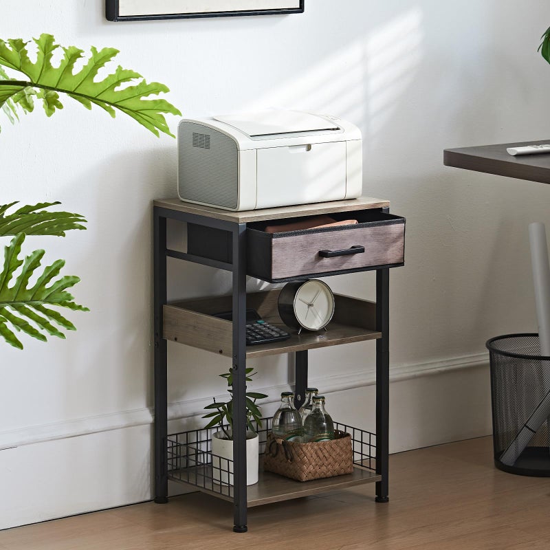 Lerliuo Grey Printer Stand with Fabric Drawer, 3 Tier Industrial Side Table, Modern Small Printer Desk Holder with Storage Shelf,Multi-Functional Bedside Tables for Home Office Fax Machine Scanner - Image 5