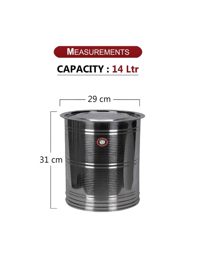 LION Stainless Steel Storage Drum | Food Grade Airtight Container for Grains, Sugar, Flour, Tea, Coffee, and More | BPA Free, Rust & Corrosion Resistant, 14 Liter, 29x31 cm - Image 1