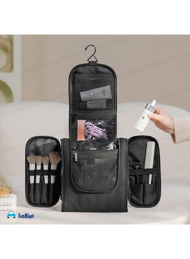 FunBlast Hanging Toiletry Bag for Men & Women - Cosmetic Makeup Pouch Organizer, Bathroom Bag, Shaving Kit Bag, Toiletry Kit, Cosmetics, Gadget, Make up and Accessories Bag for Women (Black) - Image 4