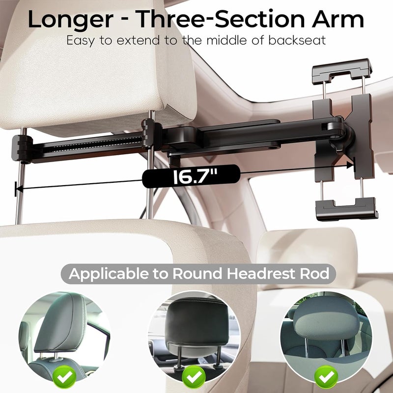 Peastrex Car Headrest iPad Holder - Aluminium Arm Tablet Mount for 4.7-13" Devices - Image 2