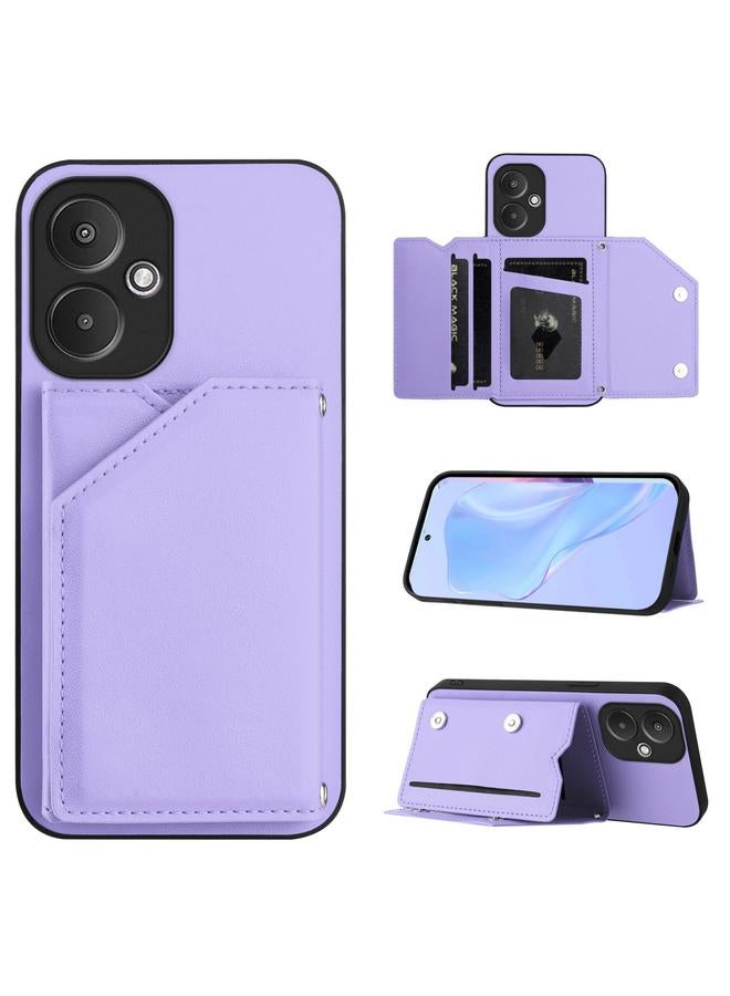 اس-توب جراب لهاتف Redmi 13C 5G / 13R بملمس الجلد وأربع فتحات للبطاقات مع حزام معصم - Image 1