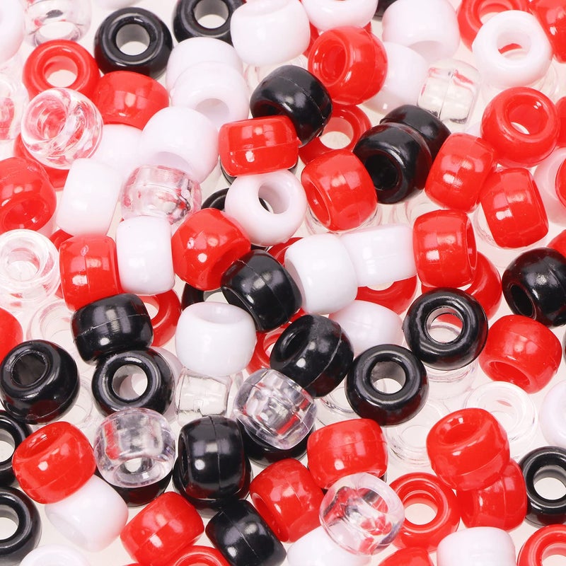Pony Beads Penta Angel 200Pcs Assorted Color Plastic Small Loose Spacer Beads for Women Hair Braid and Necklace Bracelet Jewelry Crafts Making Red White Black Clear