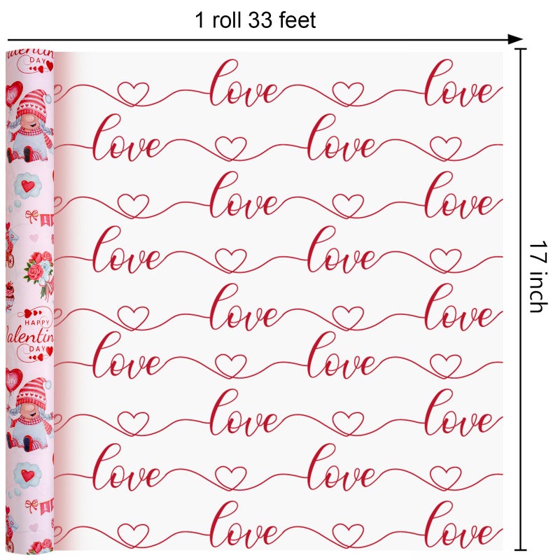 Yarcony Valentines Wrapping Paper, Elegant Pink Gift Wrapping paper, Reversible Happy Gnomes and Love Gift Wrap for Valentine's Day, Anniversary, Birthday, Mother's day,Wedding(Mini Roll, 17 Inch X 33 Feet) - Image 3