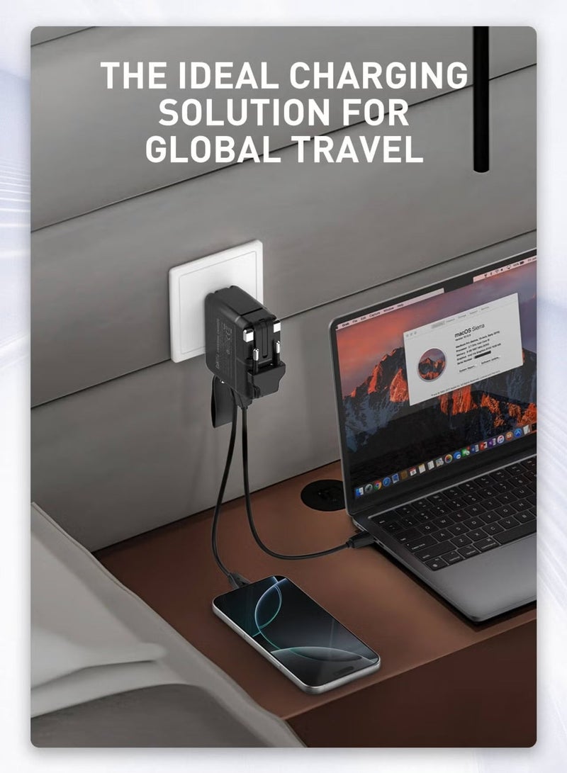 65W GaN Universal Travel Adapter – Multi-Plug Wall Charger (US/UK/EU/AU) with 2-Port USB-C Fast Charging & Type-C Cable – Portable Power Adapter for MacBook, iPhone 16/15, Samsung S26/S25, Dell, HP & Laptops - Image 2