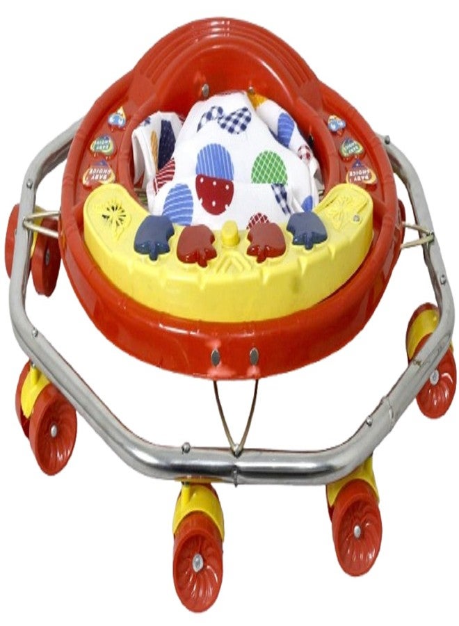 EVOLIFE 8 Bend Steel Frame Baby Walker with Music Tray | Heavy Duty Pipe, Adjustable Height, Comfortable Seat & 360° Rotating Wheels | Walker for 6-18 Months Boys & Girls(Sea Green) (Red) - Image 4
