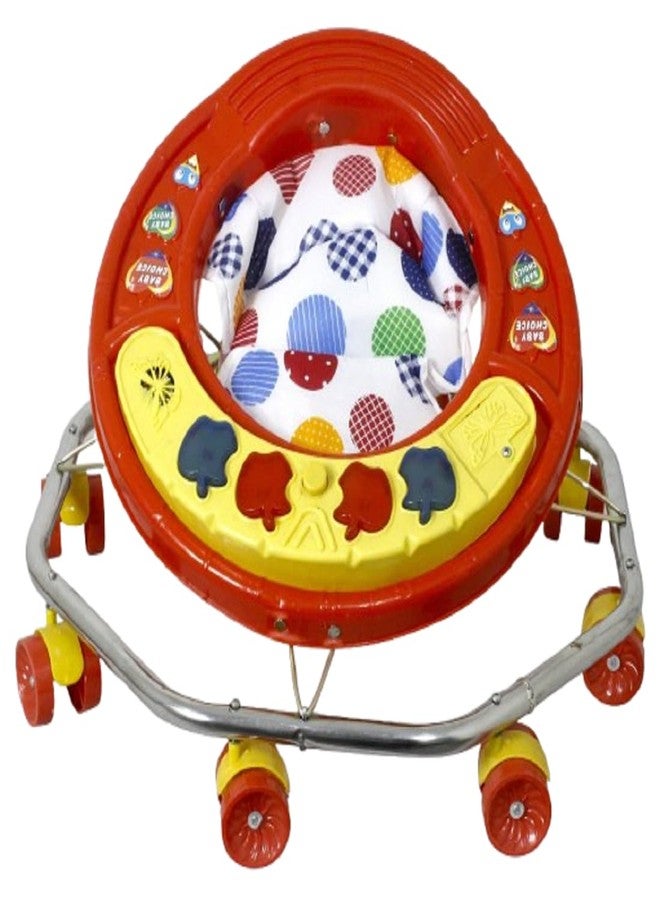 EVOLIFE 8 Bend Steel Frame Baby Walker with Music Tray | Heavy Duty Pipe, Adjustable Height, Comfortable Seat & 360° Rotating Wheels | Walker for 6-18 Months Boys & Girls(Sea Green) (Red) - Image 3