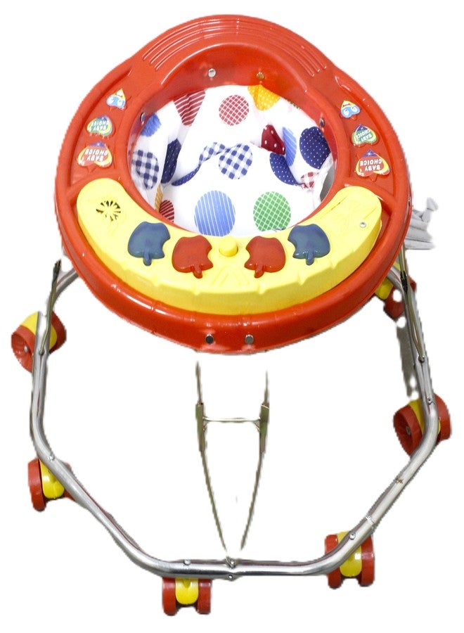 EVOLIFE 8 Bend Steel Frame Baby Walker with Music Tray | Heavy Duty Pipe, Adjustable Height, Comfortable Seat & 360° Rotating Wheels | Walker for 6-18 Months Boys & Girls(Sea Green) (Red) - Image 5
