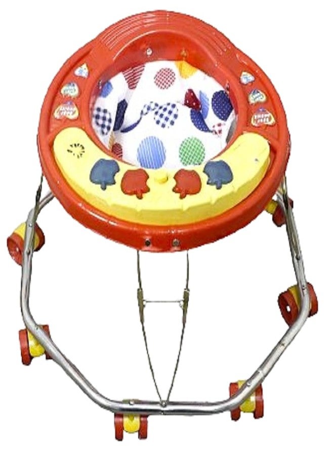 EVOLIFE 8 Bend Steel Frame Baby Walker with Music Tray | Heavy Duty Pipe, Adjustable Height, Comfortable Seat & 360° Rotating Wheels | Walker for 6-18 Months Boys & Girls(Sea Green) (Red) - Image 1
