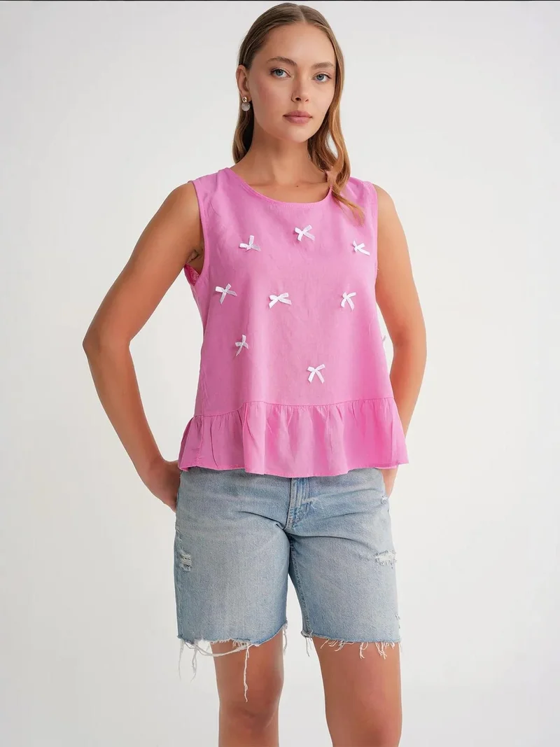 MixRay Mixray Crew Neck Blouse with Bow Detail