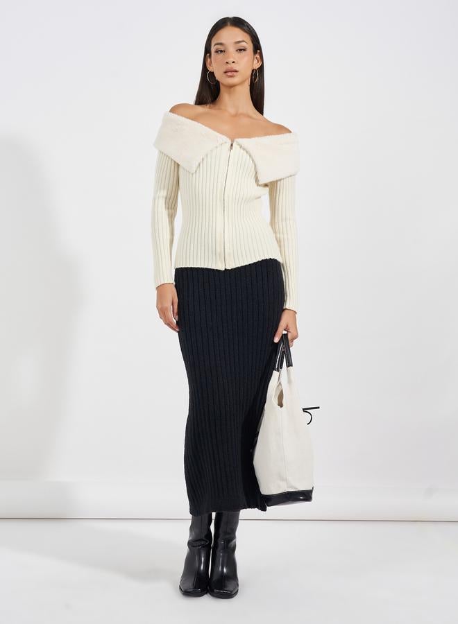 Styli Textured Knit Straight Maxi Skirt  - Image 1