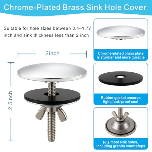 XNTONG - 2-Inch Faucet Hole Cover, Sink Hole Cover, Solid Brass Chrome-Plated Kitchen Sink Tap Hole Plate Stopper Cover for Home Kitchen and Bathroom, Kitchen Sink Hole Covers (Silver) - Image 2