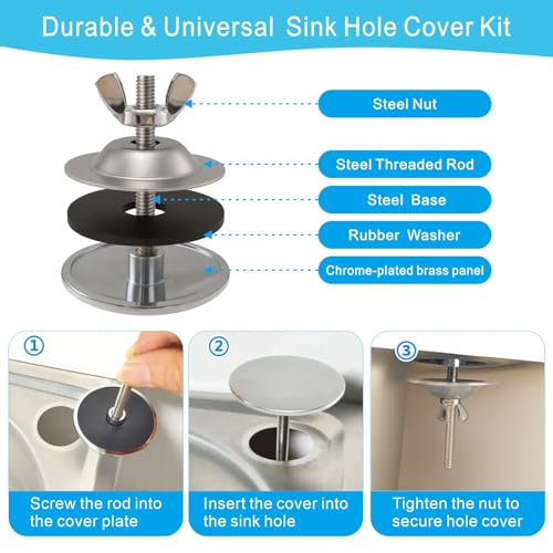 XNTONG - 2-Inch Faucet Hole Cover, Sink Hole Cover, Solid Brass Chrome-Plated Kitchen Sink Tap Hole Plate Stopper Cover for Home Kitchen and Bathroom, Kitchen Sink Hole Covers (Silver) - Image 4
