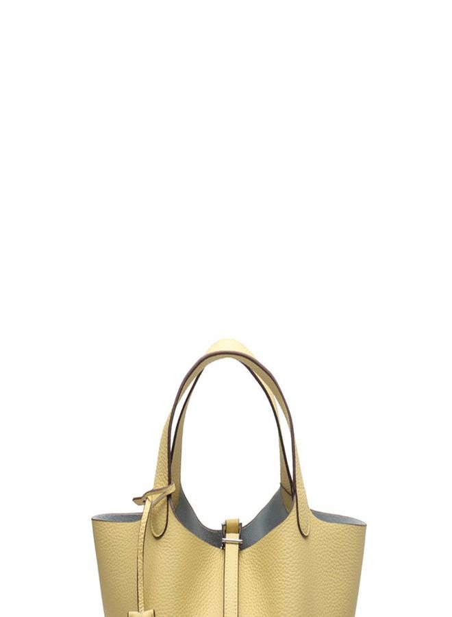 Loquat Litchi Grain Top Layer Cow Skin Bucket Bag Yellow  - Image 3
