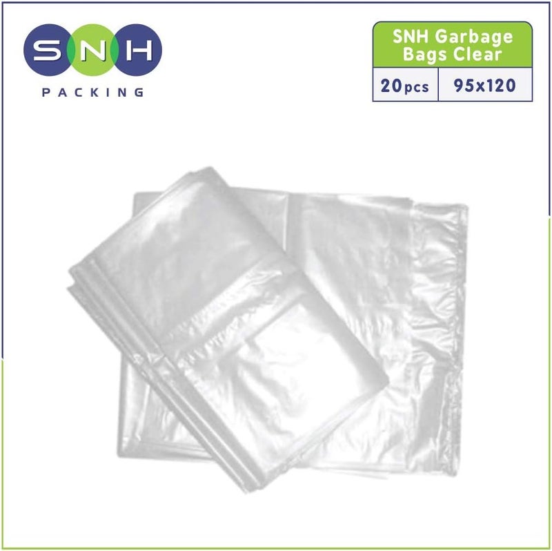 إس إن إتش باكينج أكياس قمامة SNH Clear، مقاس 95×120، سعة 70 جالون، قابلة للتحلل البيولوجي، مناسبة لسلات القمامة في المطابخ وأكياس التسوق - عبوة تحتوي على 20 قطعة. - Image 2