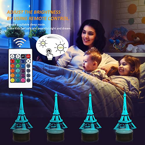 FULLOSUN Eiffel Tower Nightlight 3D Illusion Lamp Visual Bedroom Decoration LED Lamp with Remote Control 16 Color Changing Paris Fashion Style Acrylic Gifts for Birthday Xmas - Image 2
