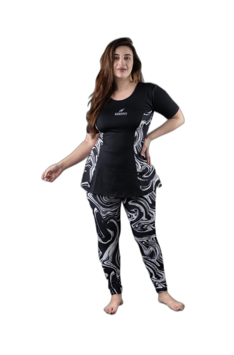 Keepfit Women's Marble Printed 2-Piece Padded Plus Size Swimset |Swimming Suit for Women - Image 1