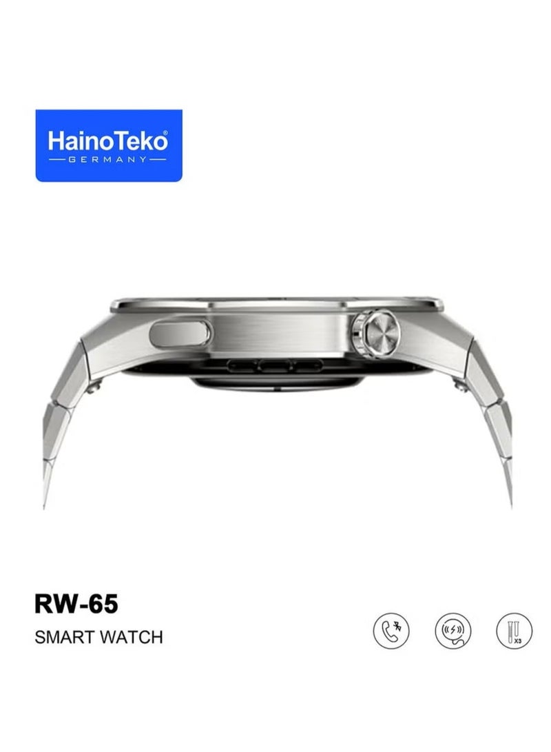 Haino Teko HainoTeko GT5 Pro Smartwatch RW-65 with Large Screen AMOLED Display Built-In Voice Assistant 3 Pair Premium Quality Straps and Charging Cable Designed For Men Silver - Image 4