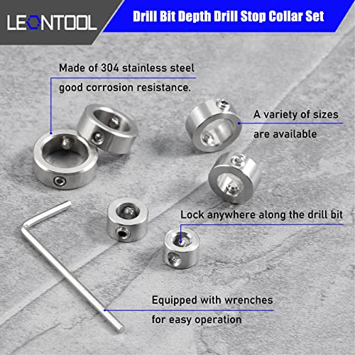 LEONTOOL 12 Pcs 3-16mm Drill Bit Depth Stop Collar Set 304 Stainless Steel Drilling Limit Ring Drill Bit Stop Collar Set Stop Bit Collar Set Drill Tool with Hex Wrenches and Storage Box - Image 2