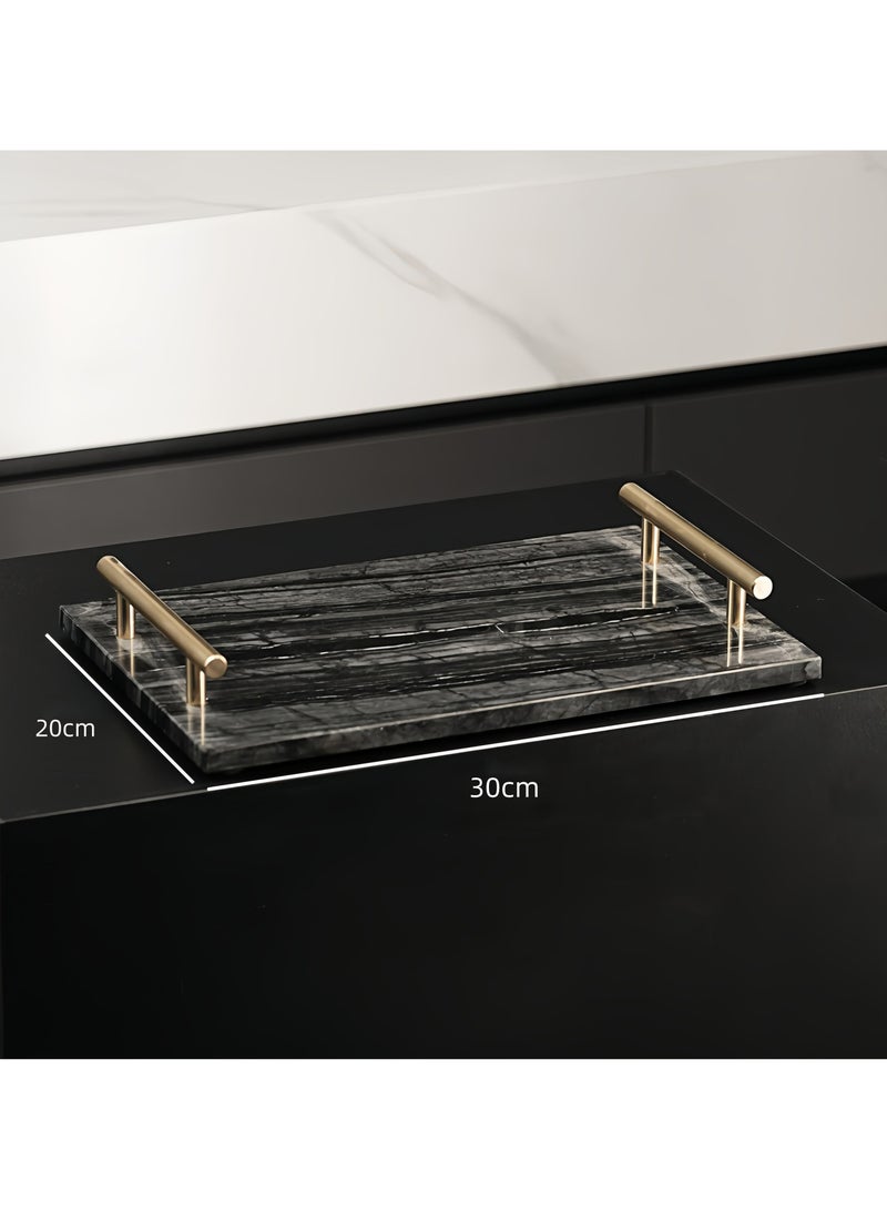 FUKE Premium Marble Tray Handcrafted Stone Tray with Dual Copper Metal Handles for Cosmetics, Jewelry, and Home Decor - Image 1
