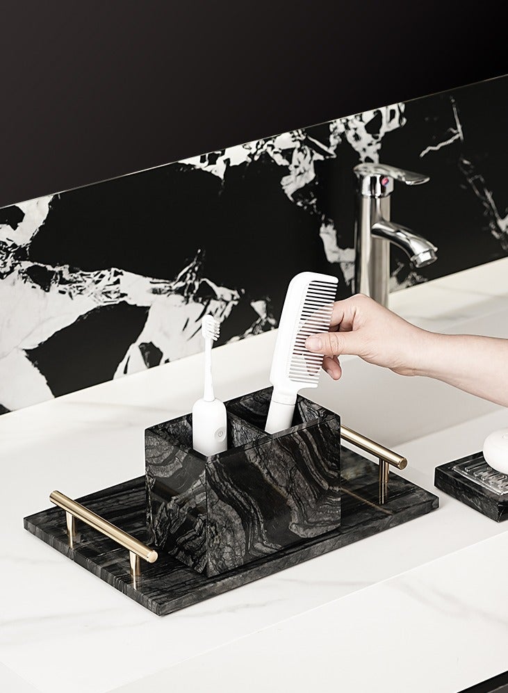 FUKE Premium Marble Tray Handcrafted Stone Tray with Dual Copper Metal Handles for Cosmetics, Jewelry, and Home Decor - Image 2