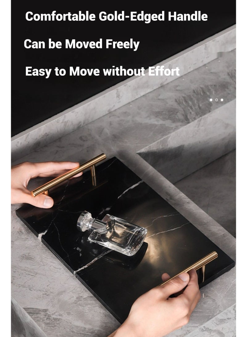 FUKE Premium Marble Tray Handcrafted Stone Tray with Dual Copper Metal Handles for Cosmetics, Jewelry, and Home Decor - Image 4