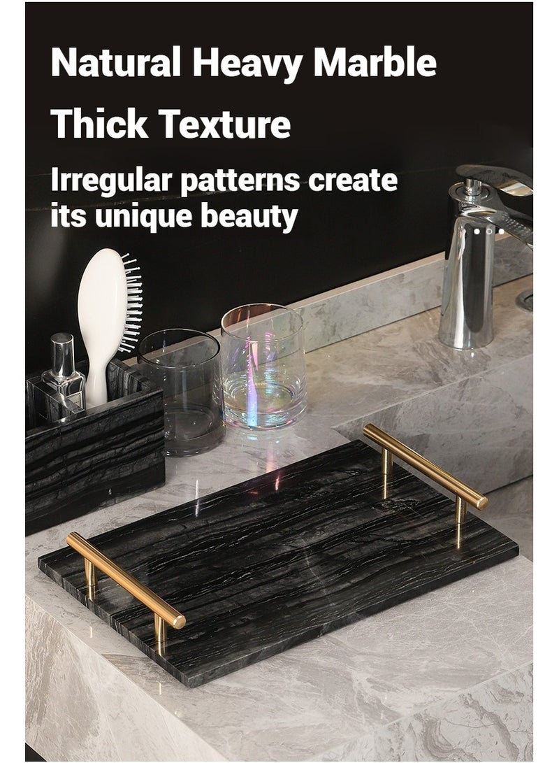 FUKE Premium Marble Tray Handcrafted Stone Tray with Dual Copper Metal Handles for Cosmetics, Jewelry, and Home Decor - Image 5