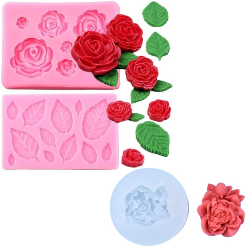 Skytail 3 Pack Rose Silicone Candy Molds Mini Flower Fondant Chocolate Silicone Leaf Molds for Candle Making Baking Sugarcraft Cake Decoration Cupcake Topper Clay Crafting Projects Soap Wax Melt - Image 1