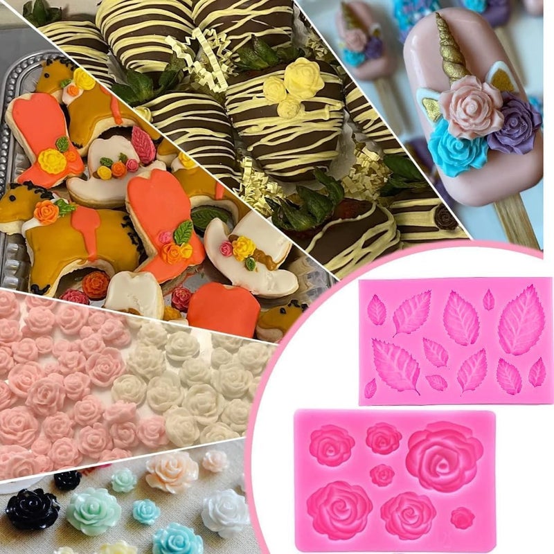 Skytail 3 Pack Rose Silicone Candy Molds Mini Flower Fondant Chocolate Silicone Leaf Molds for Candle Making Baking Sugarcraft Cake Decoration Cupcake Topper Clay Crafting Projects Soap Wax Melt - Image 5