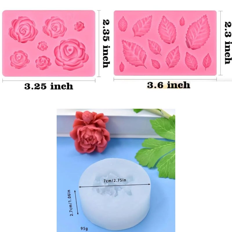 Skytail 3 Pack Rose Silicone Candy Molds Mini Flower Fondant Chocolate Silicone Leaf Molds for Candle Making Baking Sugarcraft Cake Decoration Cupcake Topper Clay Crafting Projects Soap Wax Melt - Image 2