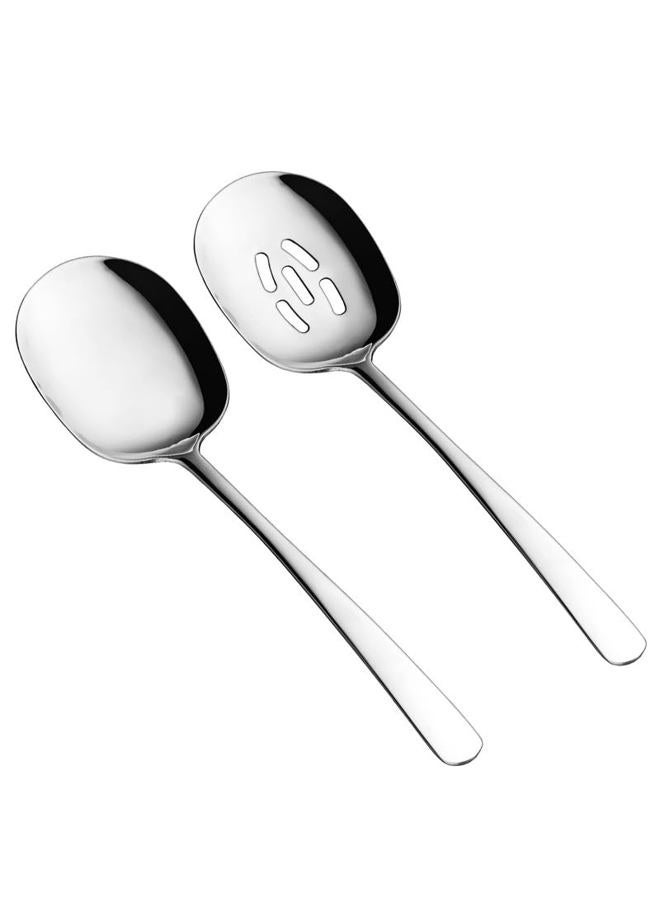 SOLEADER X-Large Serving Spoons Set, 12 Inch Slotted Spoon and Serving Spoon, Premium Spoons Silverware, Cooking Spoon, Pasta Spoon, Mixing Spoon, Foodgrade 18/8 Stainless Steel, Pack of 2 - Image 1
