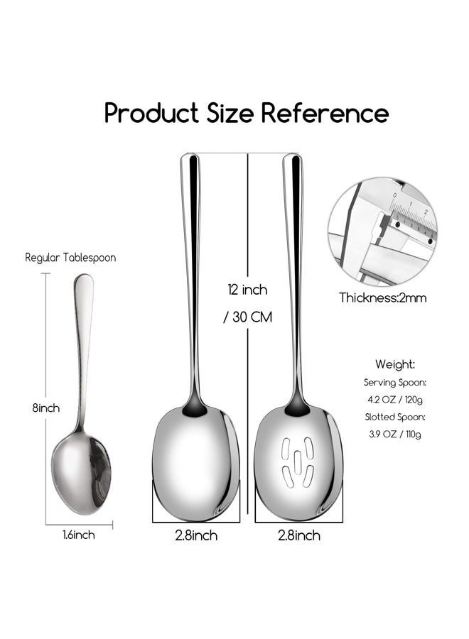 SOLEADER X-Large Serving Spoons Set, 12 Inch Slotted Spoon and Serving Spoon, Premium Spoons Silverware, Cooking Spoon, Pasta Spoon, Mixing Spoon, Foodgrade 18/8 Stainless Steel, Pack of 2 - Image 2