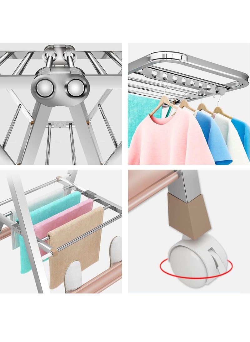 Stainless Steel Folding Clothes Drying Rack with Rollers Stable and Space-Saving Indoor and Outdoor Foldable Clothes Dryer 160x70cm - Image 5