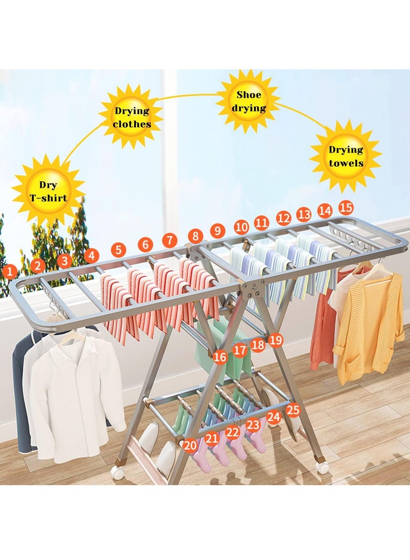Stainless Steel Folding Clothes Drying Rack with Rollers Stable and Space-Saving Indoor and Outdoor Foldable Clothes Dryer 160x70cm - Image 2