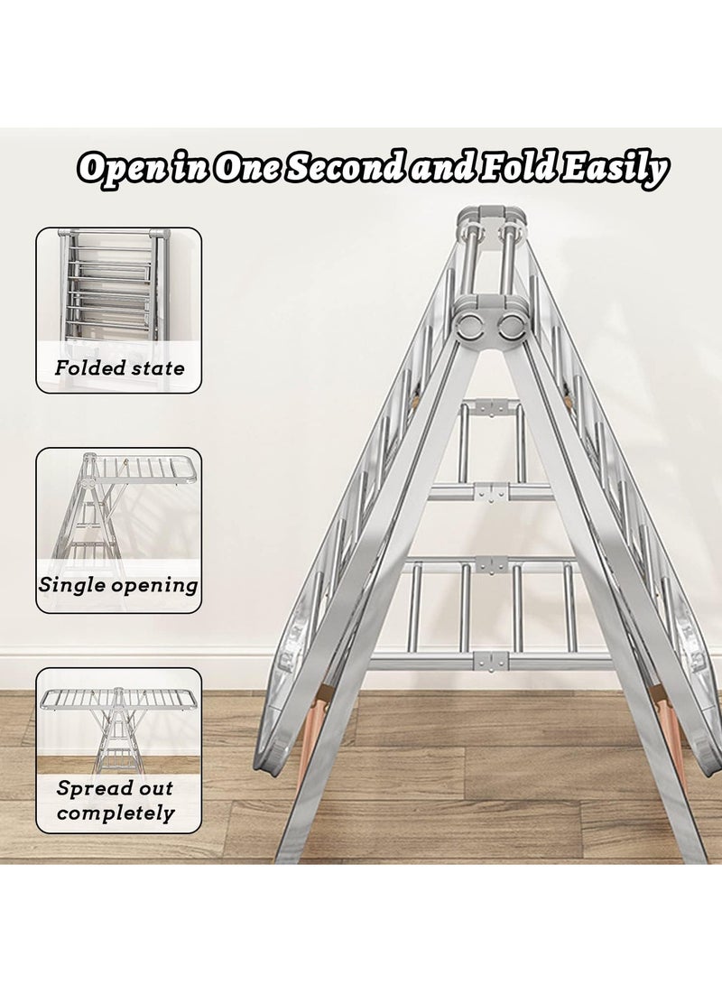 Stainless Steel Folding Clothes Drying Rack with Rollers Stable and Space-Saving Indoor and Outdoor Foldable Clothes Dryer 160x70cm - Image 3